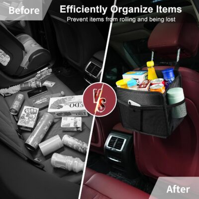 Car Seat Back Organizer Hanging Bag [2025 UPDATED] Foldable Backseat Storage Caddy with 5 Compartments & Adjustable Straps, Fits for Front/Back Headrest, Ultra-Durable - Black - Image 4