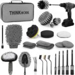 THINKWORK Car Detailing Kit, Car Detailing Brush Set, Car Cleaning Drill Brush Kit with Extension Pole, Professional Auto Detailing Supplies for Automobile Interior Exterior Wheels