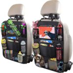 Aokdom 2PCS Car Seat Back Organizer,Extra Large Capacity Car Seat Organizer with 6 Mesh Pocket,2 Cup Holder & 4 Storage Bag,Road Trip Essentials for Kids & Adults