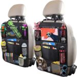 Aokdom 2PCS Car Seat Back Organizer,Extra Large Capacity Car Seat Organizer with 6 Mesh Pocket,2 Cup Holder & 4 Storage Bag,Road Trip Essentials for Kids & Adults