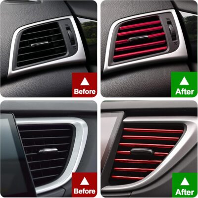 Hadwoer 20Pcs Car Auto Air Conditioner Vent Outlet Trim Strip, DIY Decoration Chrome PVC Car Interior Moulding Trim Strip Line for All Straight Air Vent Outlet (Red) - Image 3