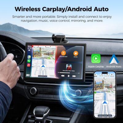 Topexplore 7" Wireless Apple CarPlay and Android Auto Screen with Magnetic Mount, Portrait/Landscape Switch, Portable Car Stereo with Bluetooth, Mirror Link, GPS, OTA Update - Image 2