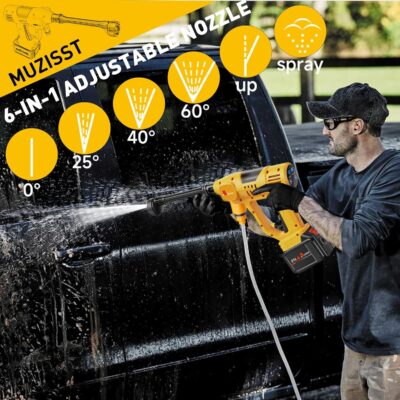 Cordless Pressure Washer, 1100 PSI 2.4GPM Battery Powered Portable Power Washer with 6-in-1 Nozzle, 10 Pressure Settings, Battery Level Display, Draw Water from Anywhere, for Car, Garden, Yard - Image 3