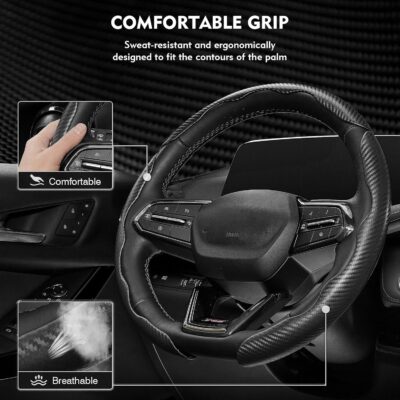 Steering Wheel Cover 3 Pcs Set, Anti-Slip, Scratch-Resistant, Universal Fit for 14-16 Inch Steering Wheels, Car Interior Accessories for Sedans, SUVs, and Trucks (Segmented Snap on, Matte) - Image 3