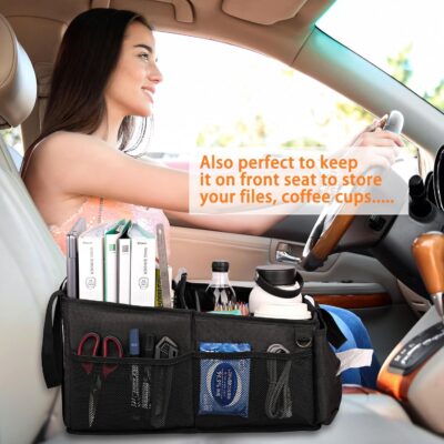 HEYSKAY Car Seat Organizer-Passenger Seat Organizer, Collapsible Small Car Seat Organizer for Console Front/Back, Car Caddy with 4pc Drink Holders Automotive Backseat Organizer for Kids - Image 6