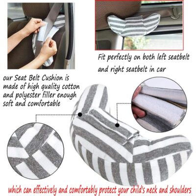 Car Seat Travel Pillow Neck Support Cushion Pad for Kids, WenMei Super Soft Headrest Shoulder Pad in Car, Universal Safety Belt Sleeping Pillow for Children Adults, Compatible with All Cars (Gray) - Image 2