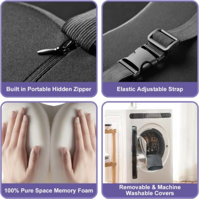 LIQUN Memory Foam Car Neck Pillow, Neck Support Pillow, Neck Support Pad Pain Relief, Adjustable Belt and Breathable Detachable, Suitable for Most Car Pillows Black - Image 5