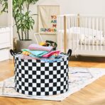 Checkered Storage Basket Extra Large 80L Kids Hamper Baby Laundry Basket Waterproof Toys Car Organizer Collapsible Canvas for Home/Dorm/Pet/Office/Closet/Shelf/Gift Baskets - Image 6