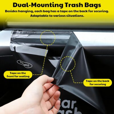 50 Bags Tidyphil Hanging Car Trash Bags Disposable, Leak-proof, Odor Seal. 2 Gallon Car Garbage Bags. Alternative to Car Trash Can, Easy Stick-On Car Garbage Can for Car,SUV, Truck, Vehicle, Stroller. - Image 5