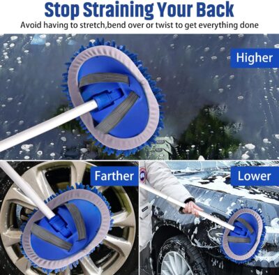 anngrowy 62" Microfiber Car Wash Brush with Long Handle Car Washing Mop Kit Mitt Sponge Car Cleaning Supplies Kit Duster RV Washing Car Brush Accessories, 1 Chenille Scratch-Free Replacement Head - Image 6