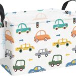 LANGYASHAN Rectangular Storage Bin Collapse Canvas Fabric Cartoon Storage Basket with Handles for Organizing Home Kitchen Boys and Girls Toys Office Closet Shelf Baskets(Rec Color Cars)