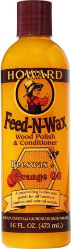 Howard Products Beeswax Wood Polish & Conditioner, Feed-N-Wax, Beeswax Furniture Polish For Wood, 16 Oz, Orange
