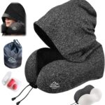 Travel Pillow with Extra Large Hood for Airplane Long Flights Privacy and Comfort Memory Foam with Skin-Friendly Cover for Road Trip Head&Neck Support for Plane Office Cars Sleeping & Rest (Grey)