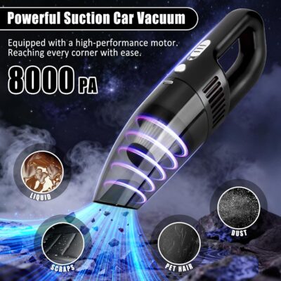 AUTODECO Car Cleaning Kit, Car Vacuum Interior Detailing Cleaner Kit with High Power Handheld Vacuum, Brush Set, Windshield Tool, Duster, Towels, Complete Car Care Tools for Women (Black) - Image 2