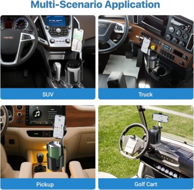 Car Phone Mount with Cup Holder Expander - Upgraded Anti-Shake 2-in-1 Cup Phone Holder for SUVS Trucks with Adjustable Aluminium Alloy Long Neck, fit for iPhone Samsung Galaxy (Black) - Image 8