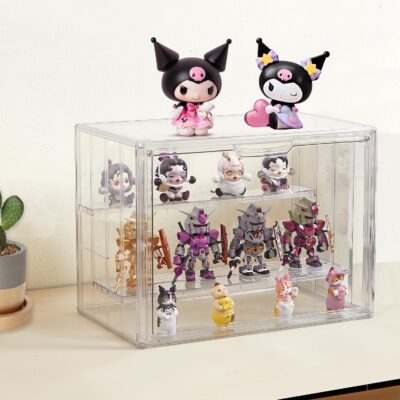Clear Acrylic Display Case Upgrade 4 Tier Figure Display Cases with 3 Movable Dividers, Stackable Display Box Showcase with Magnetic Door for Collectibles (Large-1pack) - Image 7
