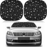 Moukeren 2 PCS Windshield Sun Shade for Car Foldable Window Covers for Car Accessories Reflect UV Sun Heat Protector for Universal Cars SUV Truck RV (Star Moon,31.75 x 28.75 Inch)