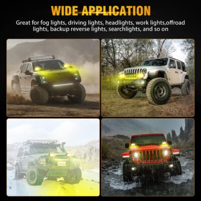 Auxbeam LED Amber Fog Light, 4Inch 60W Led Driving Offroad Lights Pod Super Bright with Wiring Harness Kit Yellow Flood Beam Pod Light for Truck SUV ATV UTV Jeep Wrangler Motorcycle - Image 8
