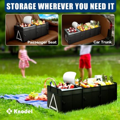 K KNODEL Sturdy Car Trunk Organizer with Premium Insulation Cooler Bag, 3 Compartments Heavy Duty Collapsible for Car, SUV, Truck, or Van (Large, Black) - Image 5