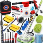 56Pcs Car Wash Cleaning Kit with Foam Gun, Car Wash Brush with Long Handle, Car Detailing Kit, Car Wheel Brush for Car Cleaning Supplies, Adjustable Hose Wash Sprayer-Quick Connector to Any Hose