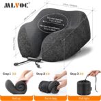 MLVOC Neck Pillow for Traveling, Upgraded 100% Pure Memory Foam Travel Neck Pillow for Airplane Flight Sleep, Breathable & Machine Washable Cover, Travel Kit with 3D Eye Mask, Earplugs & Bag, Black - Image 7