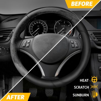 EcoNour Car Steering Wheel Cover | Premium & Durable PU Leather with Anti-Slip Design | Universal Fit 14.5" - 15" Steering Wheel Cover | Car and Truck Accessories - Black - Image 5