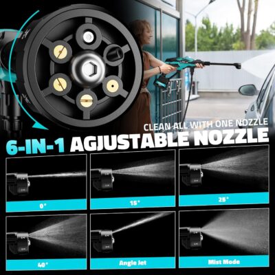 Cordless Pressure Washer Battery Powered, Powerful Handheld Portable Pressure Washer with Brushless Motor, 1 x 4.0Ah Battery & Charger, 6-in-1 Nozzle and Storage Handbag, 3 Power Level for Yard/Car - Image 5