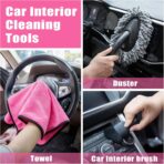 AUTODECO Windshield Cleaner Tool, 17Pcs Car Interior Detailing Kit, Detailing Brush, Towels, Duster, Car Cleaning Kit Interior for RVs, Truck, Trailer (Pink) - Image 6