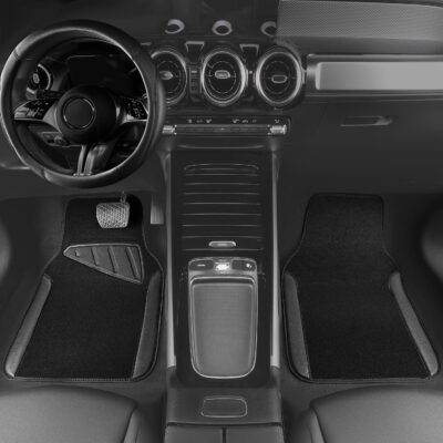 CAR PASS Microfiber Leather Steering Wheel Cover and Waterproof Car Floor Mats,Universal Car Combo Fit for 95% Sedan,SUV,Cars,14.5-15inch Anti-Slip Safety Comfortable Faux Leather Design(Solid Black) - Image 2