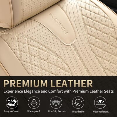 FLORICH Leather Seat Covers, Car Seat Cover Full Set Automotive Seat Covers Waterproof Car Seat Protectors 5 Seats Universal Seat Cover Fit for Most Cars SUV Trucks, Beige - Image 7