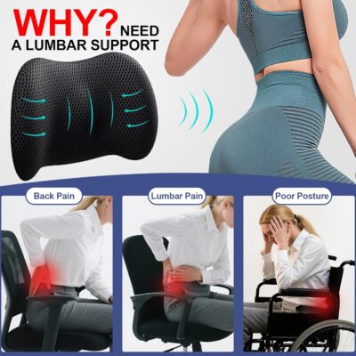 BYMECOST Lumbar Support Pillow for Car, Memory Foam Car Seat Back Support Pillow for Driving, Back Cushion with Strap for Pain Relief, Ergonomic Back Cushion for Office Chair, Wheelchair (Black) - Image 6