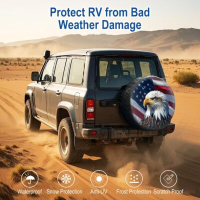 RV Spare Tire Cover with American Eagle USA Flag, Trailer Tire Covers PVC Leather for Truck SUV Wrangler Camper Vehicle Wheel Cover Waterproof Sun Dust Protection 14 inch - Image 2