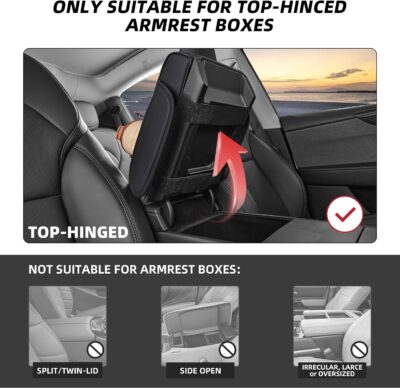 5 in 1 Car Center Console Cover, Armrest Pad with 2 Storage Pockets, Cup Holder, Tissue Box Slot, Phone Holder, Universal Car Interior Organizer (Black) - Image 9