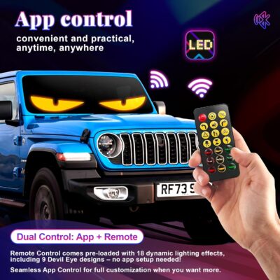 Sachie Devil's Eye 2-Pack:5800 Lux High-Brightness14 x4.3 Programmable ojos led para carro Windshield Display for Sedans, SUVs & Medium Trucks - USB-Powered LED Matrix Panel, Remote/App Control - Image 5