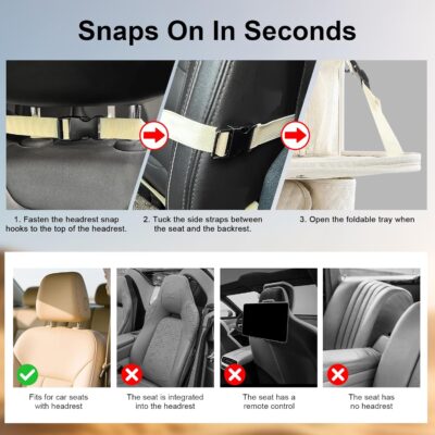 Car Backseat Organizer with Foldable Table Tray - 11 Storage Pockets PU Leather Back Seat Organizer with Tablet Holder, Seat Back Protector for Kids Family Road Trip Travel Accessories (Beige) - Image 6