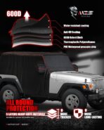 MZS Cab Cover Compatible with Wrangler TJ YJ 2 Door 1986-2006, 600D Waterproof Wrangler Cover with Mirror Pocket 6 Gust Hook Car Half Covers Windproof Sun Snow Rain Scratch Protection - Image 2