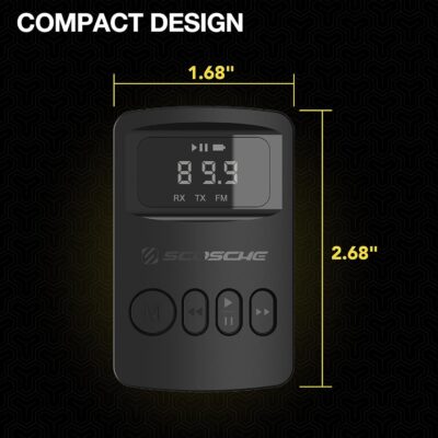 Scosche BTTRFM-SP1 Portable Bluetooth Transmitter/Receiver, FM Transmitter and Wireless Audio Receiver for TV, Headphones, Home/Car Stereo, Airplane Entertainment and more, up to 7 Hour Battery Life - Image 7