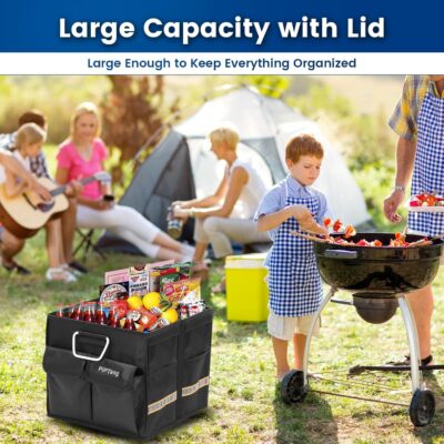 Trunk Storage Organizer with Lid, 35cm Small 36L Collapsible Car Trunk Organizer,Small Car Organizer Aluminium Handle, Car Accessories for Sedan Auto SUV Truck Minivan Road Emergency Black - Image 4