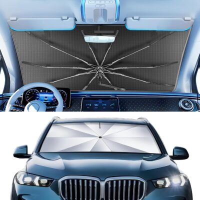 Portable for BMW X5 2019-2025 Windshield Sunshade Umbrella with Carry Bag, 2 in1 Ice Crystal Durable Compact Shade Umbrella UPF50+ UV Front Window Heat Insulation Protection Outdoor Camping - Image 7