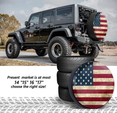 Retro American Flag Spare Tire Cover Fit for Jeep RV Truck SUV Travel Camper Trailer 14",15",16",17",Waterproof and Dustproof Protection Tires(14" for Diameter 23"-27"/58.42-68.58cm) - Image 6