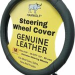 Steering Wheel Cover, Black, Real Genuine Leather, 15 inch, for Men and Women, Universal, Stretch On, Heat Resistant, Stays Cool, Non-Slip, HANWOLF