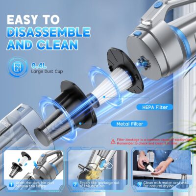 JONYJ Handheld Vacuum Cordless, 16000PA Strong Suction Hand Held Car Vacuum Cleaner, Portable Hand Vacuum Rechargeable with Multi-Nozzles & LED Light for Home, Car, Office, Pets - Image 5