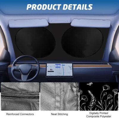 Windshield Sun Shade for Car, 63"x28.5" Universal Fit Front Window Sunshade with Double Steel Ring Frame, Car Sun Shade, UV Protection Windshield Cover with Storage Pouch (Line Flowers) - Image 6