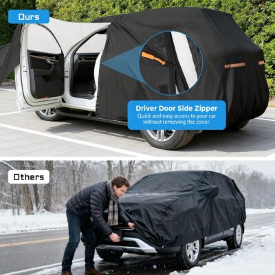 Winter Car Cover for GMC Acadia 2007-2025, Heavy Duty SUV Full Car Cover Waterproof All Weather Outdoor for Hail Snow Ice Rain Sun UV Dust Protector, with Driver Side Zipper & Reflective Strips - Image 3