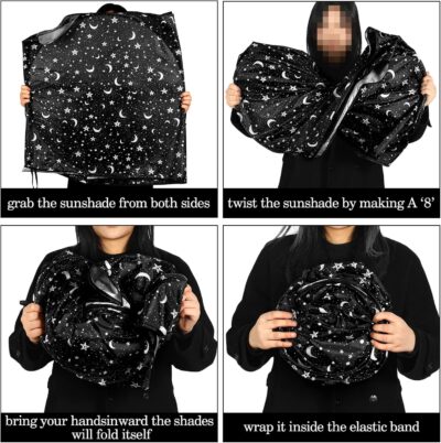 Woanger Windshield Sun Shade Foldable Car Front Window Covers for Car Accessories Sun Heat UV Rays Visor Protector Protection for Universal Cars SUV Truck (Moon Star) - Image 7