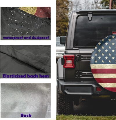 Retro American Flag Spare Tire Cover Fit for Jeep RV Truck SUV Travel Camper Trailer 14",15",16",17",Waterproof and Dustproof Protection Tires(14" for Diameter 23"-27"/58.42-68.58cm) - Image 3