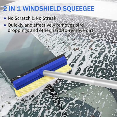 Wontolf 62'' Car Wash Brush with Long Handle, Scratch-Free Soft Bristles Sturdy Car Wash Mop Kit, Complete Car Cleaning Brush Kit Wash Mitt Towel Windshield Squeegee Wheel Tire Brush for Car Truck RV - Image 6