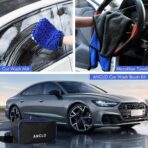 62'' Car Wash Brush with Long Handle, Scratch-Free Car Wash Mop Kit with Car Wash Bucket, Wheel Tire Brush, Wash Mitt Towel, Windshield Squeegee, Car Cleaning Brush Kit for Cars RV Truck Boat - Image 8