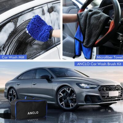 62'' Car Wash Brush with Long Handle, Scratch-Free Car Wash Mop Kit with Car Wash Bucket, Wheel Tire Brush, Wash Mitt Towel, Windshield Squeegee, Car Cleaning Brush Kit for Cars RV Truck Boat - Image 8