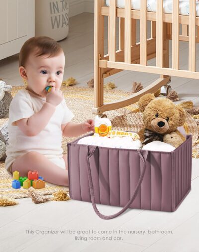 SWEET DOLPHIN 2-Pack Baby Diaper Caddy Organizers, Stylish Storage Baskets for Newborn Essentials, Diaper Station & Car Travel, Value Bundle for Baby Shower Gifts & Registry Must-Haves - Tan - Image 2